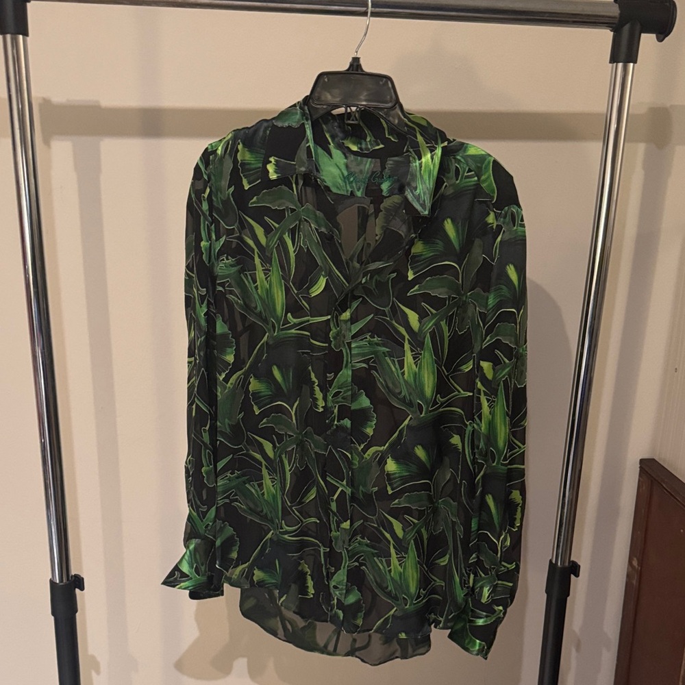 Robert Graham Black and Green Leaf Print Shirt